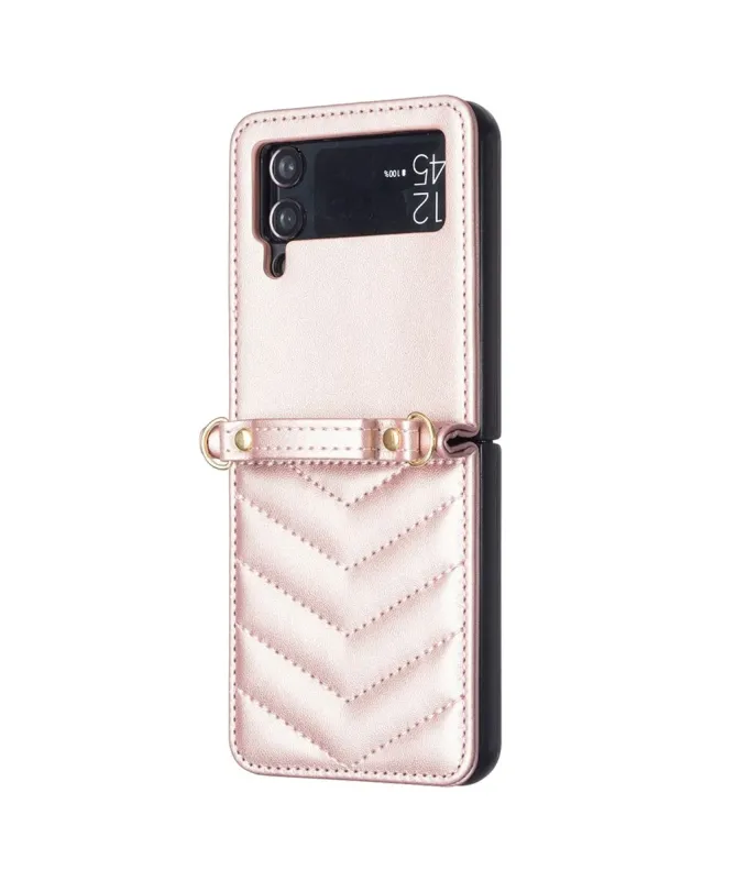 Coque Samsung Galaxy Z Flip 4 Chevrons Matelassés et Lanière