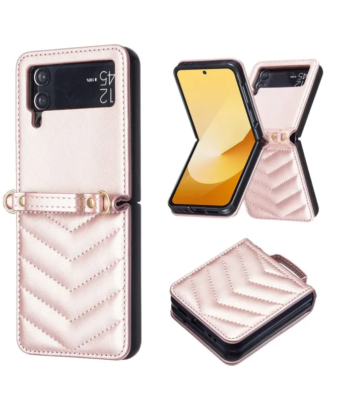 Coque Samsung Galaxy Z Flip 4 Chevrons Matelassés et Lanière