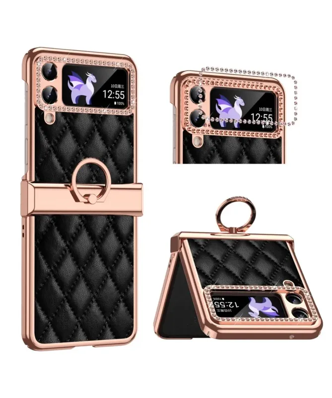 Coque Samsung Galaxy Z Flip 4 Luxe Matelassée Strass et Anneau