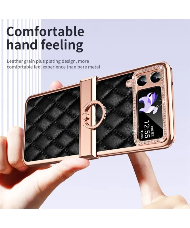 Coque Samsung Galaxy Z Flip 4 Luxe Matelassée Strass et Anneau