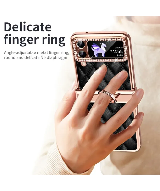 Coque Samsung Galaxy Z Flip 4 Luxe Matelassée Strass et Anneau