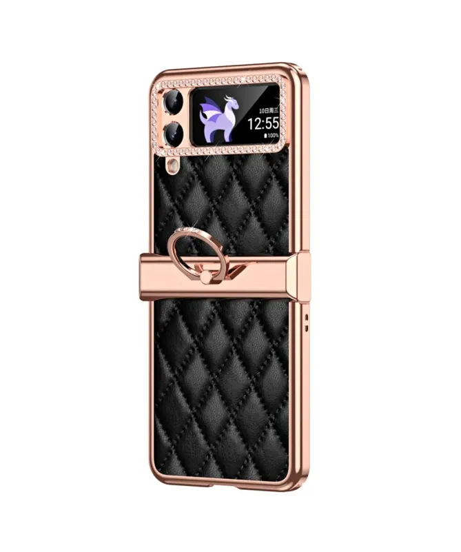Coque Samsung Galaxy Z Flip 4 Luxe Matelassée Strass et Anneau