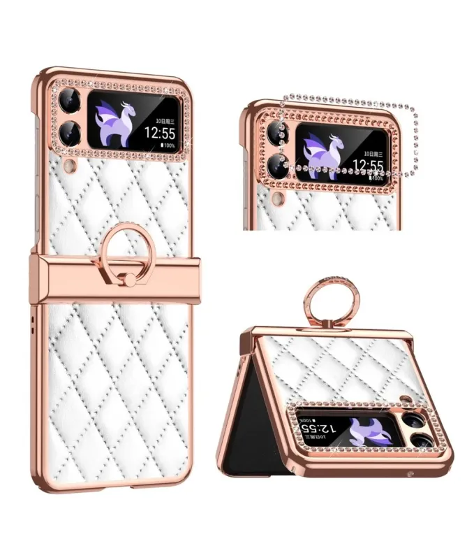 Coque Samsung Galaxy Z Flip 4 Luxe Matelassée Strass et Anneau