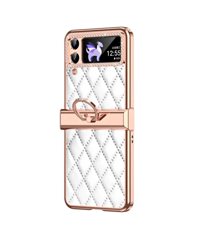 Coque Samsung Galaxy Z Flip 4 Luxe Matelassée Strass et Anneau