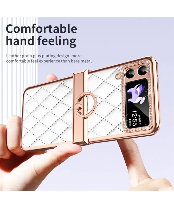 Coque Samsung Galaxy Z Flip 4 Luxe Matelassée Strass et Anneau