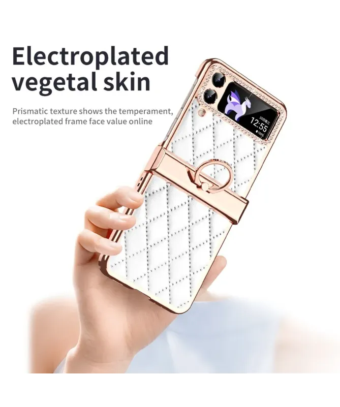 Coque Samsung Galaxy Z Flip 4 Luxe Matelassée Strass et Anneau