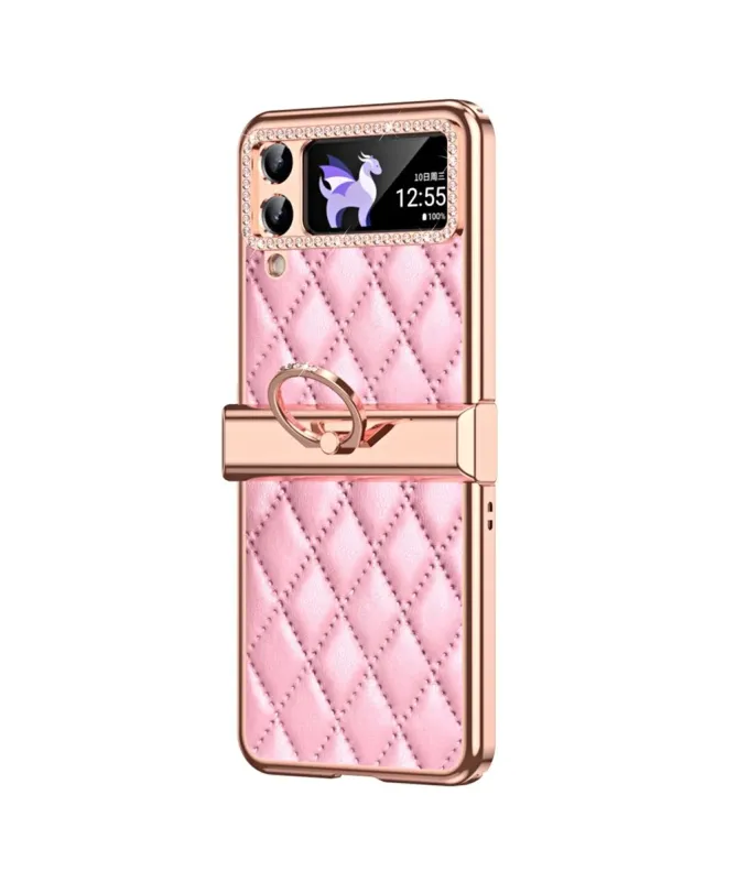 Coque Samsung Galaxy Z Flip 4 Luxe Matelassée Strass et Anneau