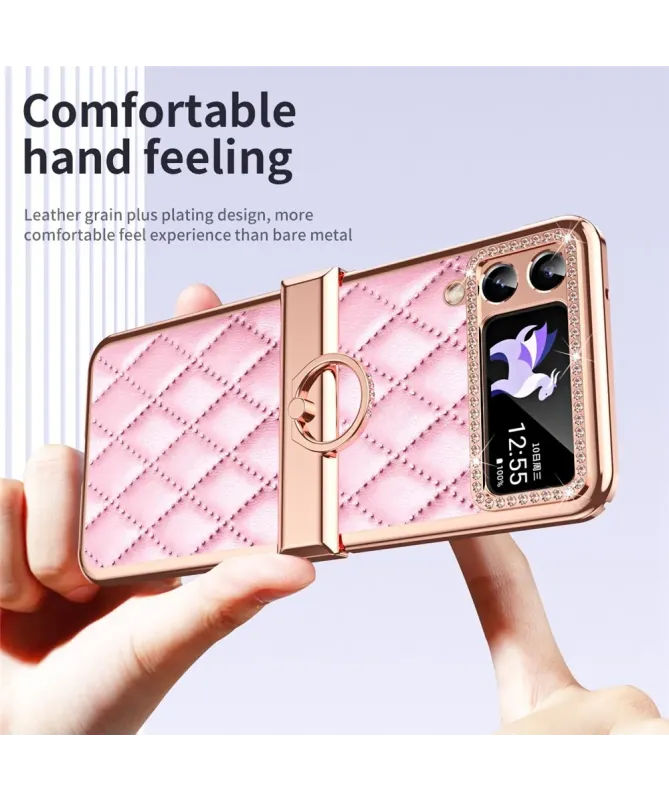 Coque Samsung Galaxy Z Flip 4 Luxe Matelassée Strass et Anneau