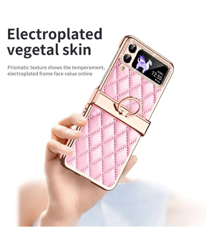 Coque Samsung Galaxy Z Flip 4 Luxe Matelassée Strass et Anneau