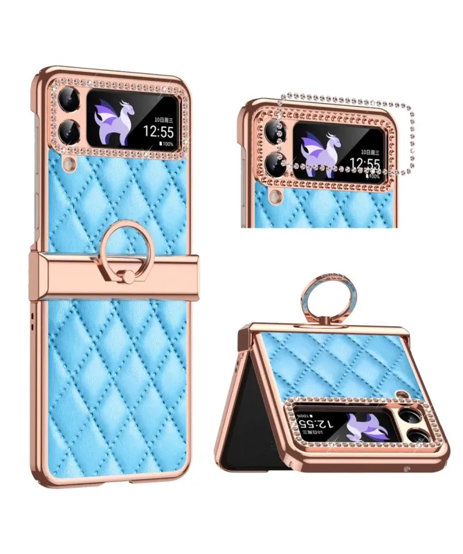 Coque Samsung Galaxy Z Flip 4 Luxe Matelassée Strass et Anneau