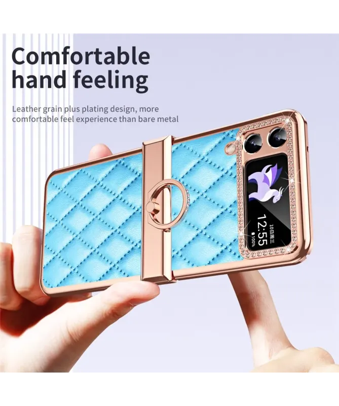 Coque Samsung Galaxy Z Flip 4 Luxe Matelassée Strass et Anneau