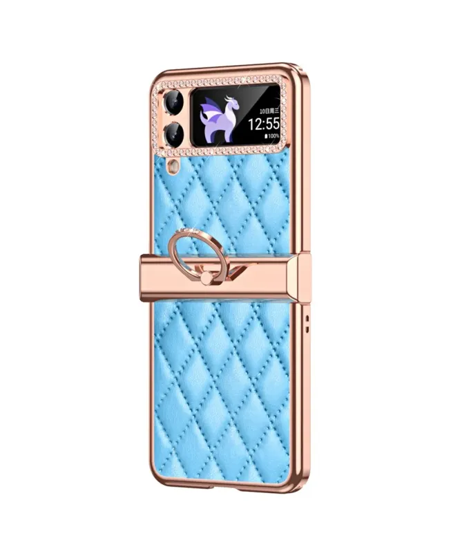 Coque Samsung Galaxy Z Flip 4 Luxe Matelassée Strass et Anneau