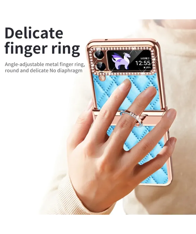 Coque Samsung Galaxy Z Flip 4 Luxe Matelassée Strass et Anneau