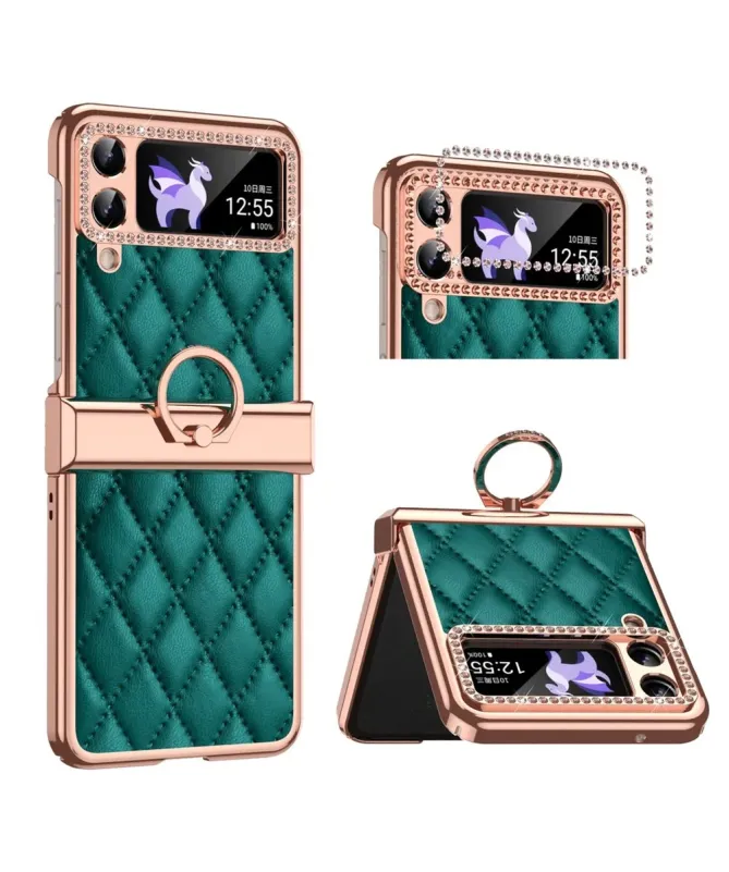 Coque Samsung Galaxy Z Flip 4 Luxe Matelassée Strass et Anneau