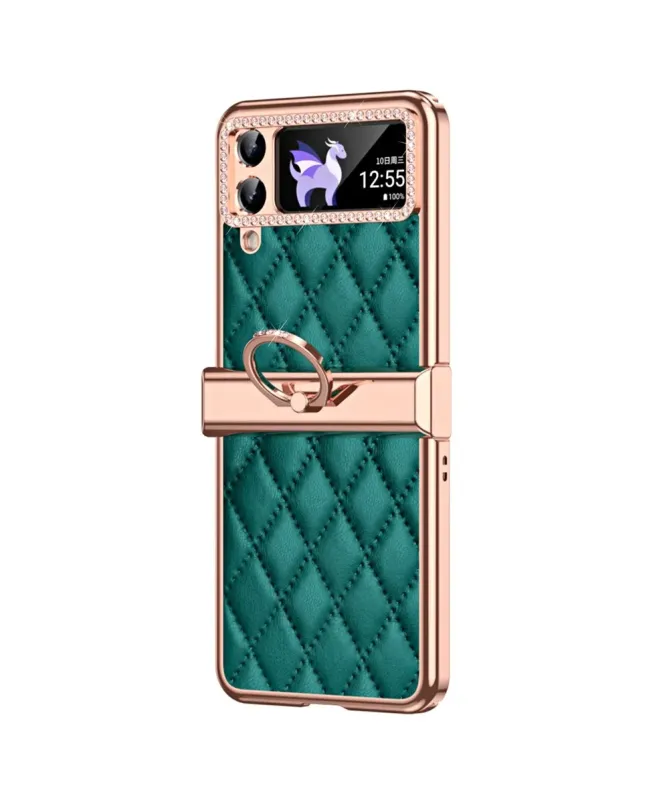 Coque Samsung Galaxy Z Flip 4 Luxe Matelassée Strass et Anneau