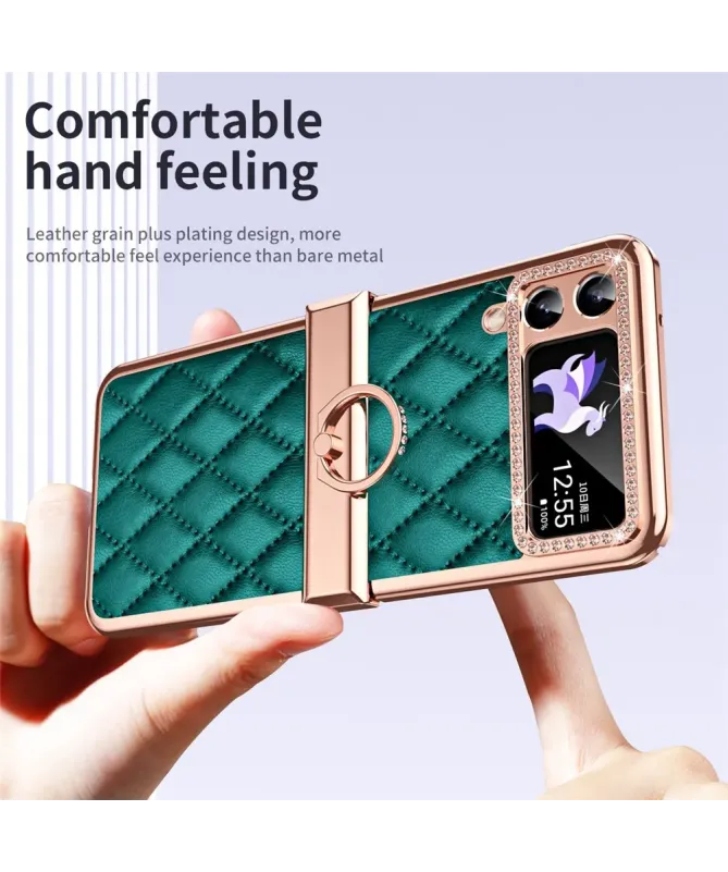 Coque Samsung Galaxy Z Flip 4 Luxe Matelassée Strass et Anneau