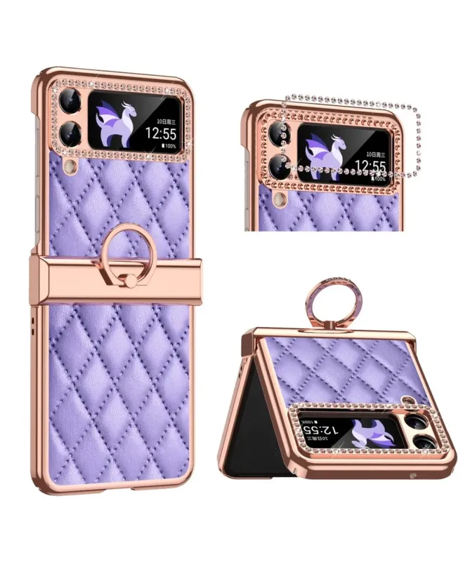 Coque Samsung Galaxy Z Flip 4 Luxe Matelassée Strass et Anneau