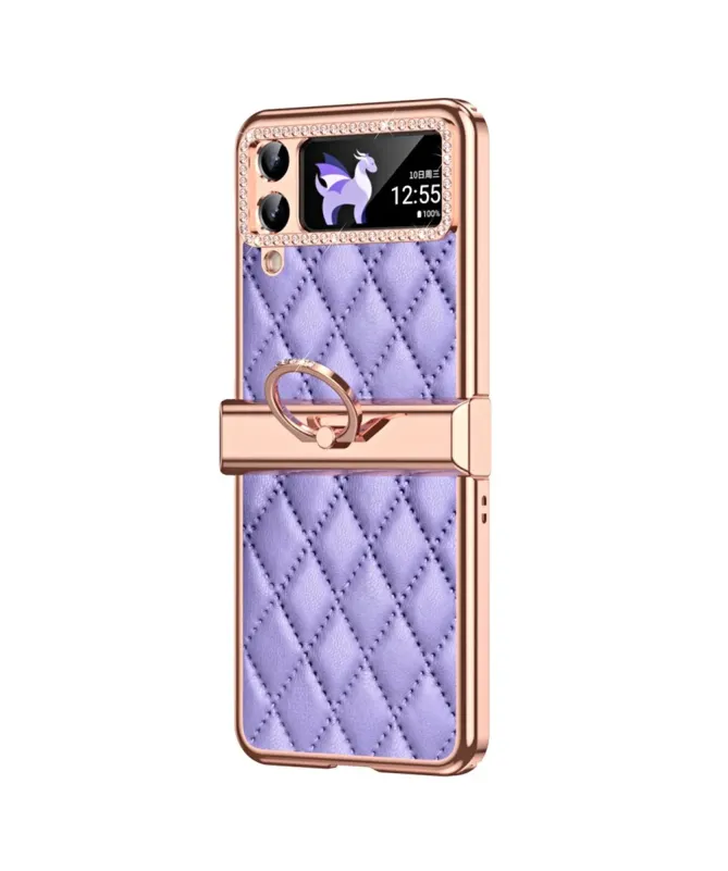 Coque Samsung Galaxy Z Flip 4 Luxe Matelassée Strass et Anneau