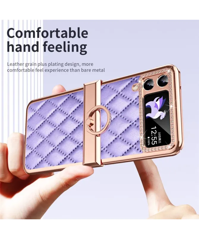 Coque Samsung Galaxy Z Flip 4 Luxe Matelassée Strass et Anneau