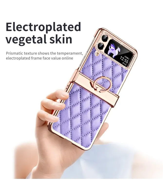 Coque Samsung Galaxy Z Flip 4 Luxe Matelassée Strass et Anneau