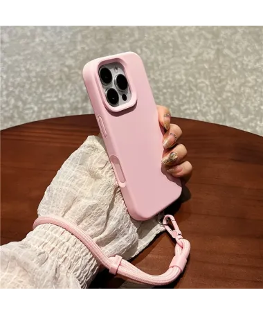 Coque iPhone 16 Pro Silicone Liquide avec Dragonne Rose - photo 7