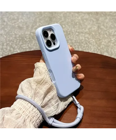 Coque iPhone 16 Pro Silicone Liquide avec Dragonne Bleu clair - photo 12