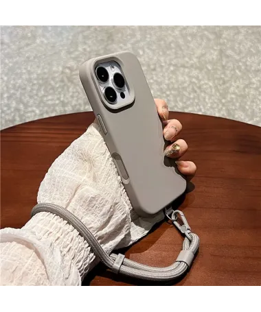 Coque iPhone 16 Pro Silicone Liquide avec Dragonne Gris Foncé - photo 16