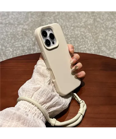 Coque iPhone 16 Pro Silicone Liquide avec Dragonne Beige Clair - photo 18