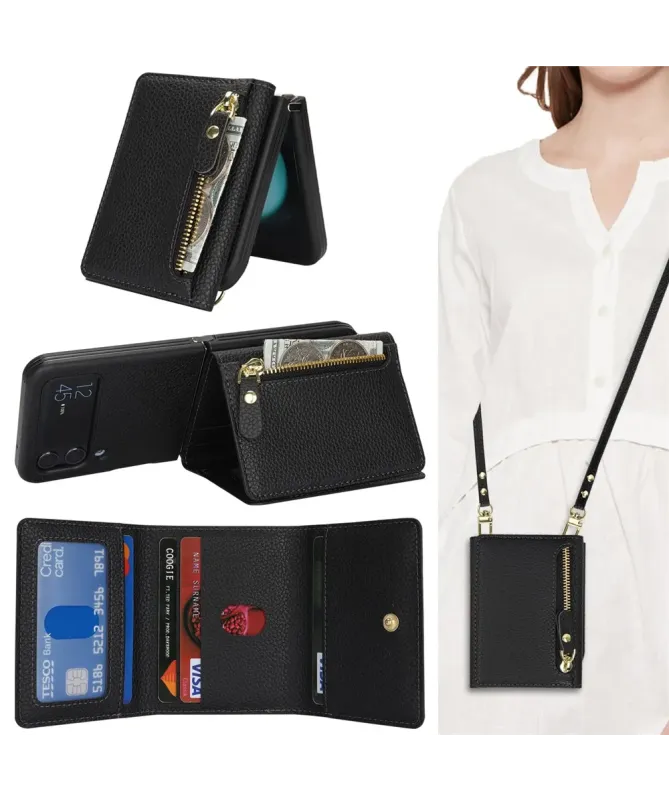 Housse Samsung Z Flip 4 Portefeuille Sac Bandoulière