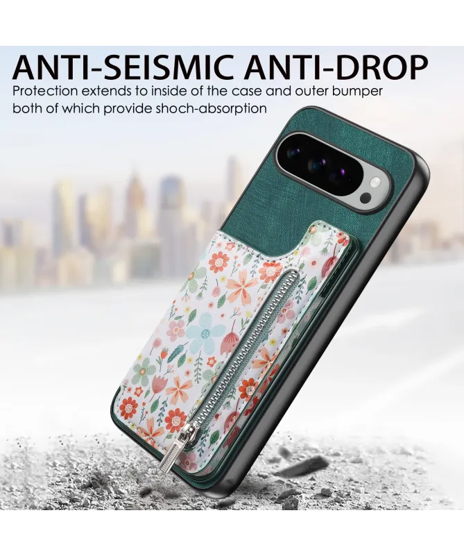 Coque Google Pixel 10 Pro XL zippée fleurs RFID et fonction support