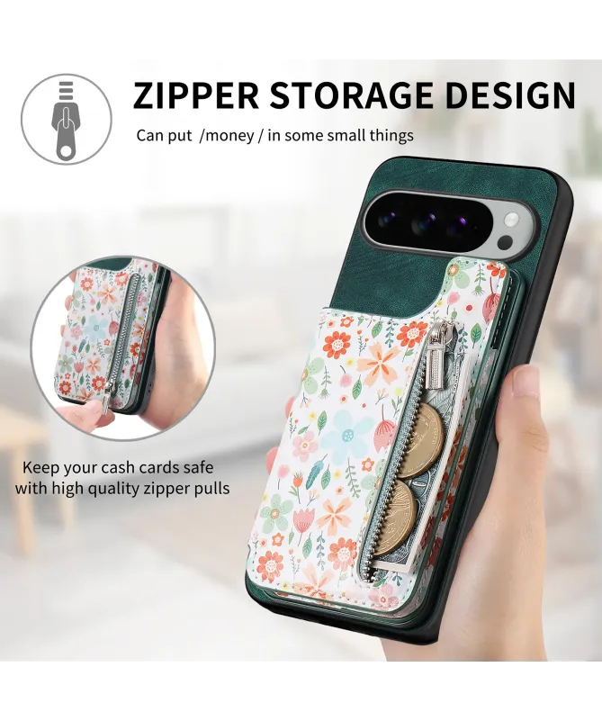Coque Google Pixel 10 Pro XL zippée fleurs RFID et fonction support
