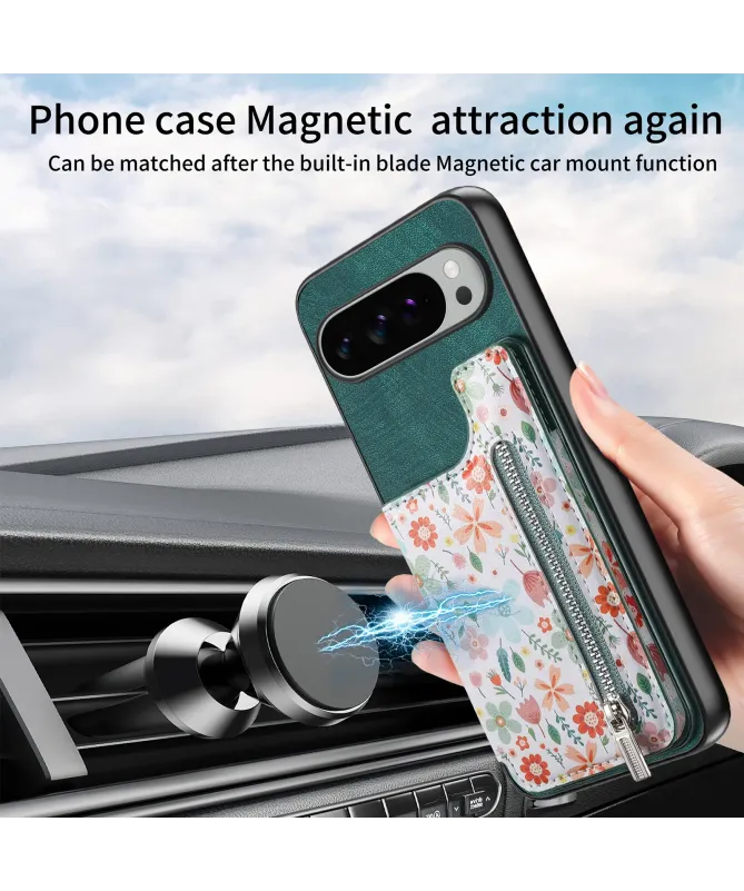 Coque Google Pixel 10 Pro XL zippée fleurs RFID et fonction support