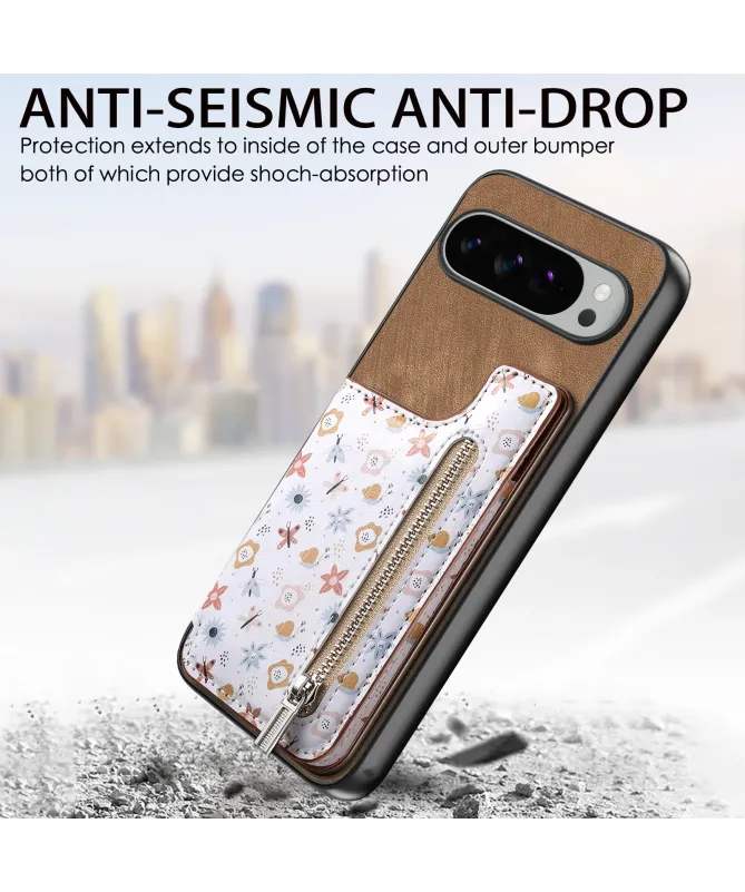 Coque Google Pixel 10 Pro XL zippée fleurs RFID et fonction support