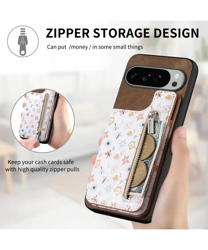 Coque Google Pixel 10 Pro XL zippée fleurs RFID et fonction support