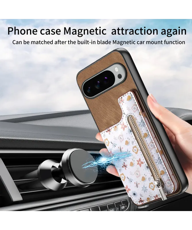 Coque Google Pixel 10 Pro XL zippée fleurs RFID et fonction support