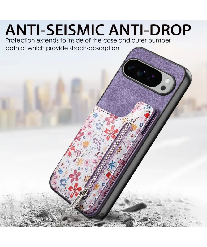 Coque Google Pixel 10 Pro XL zippée fleurs RFID et fonction support