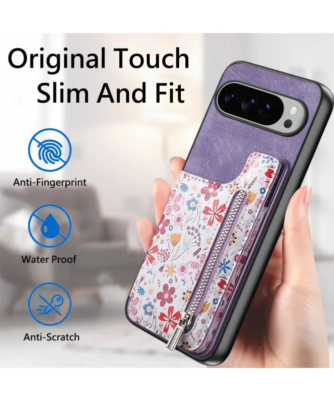 Coque Google Pixel 10 Pro XL zippée fleurs RFID et fonction support