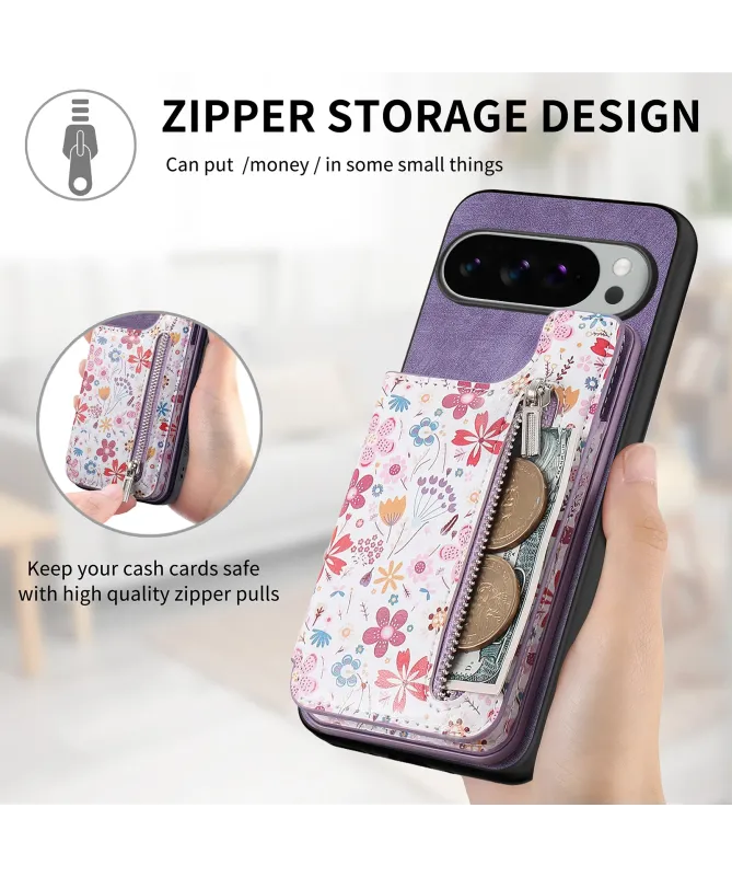 Coque Google Pixel 10 Pro XL zippée fleurs RFID et fonction support