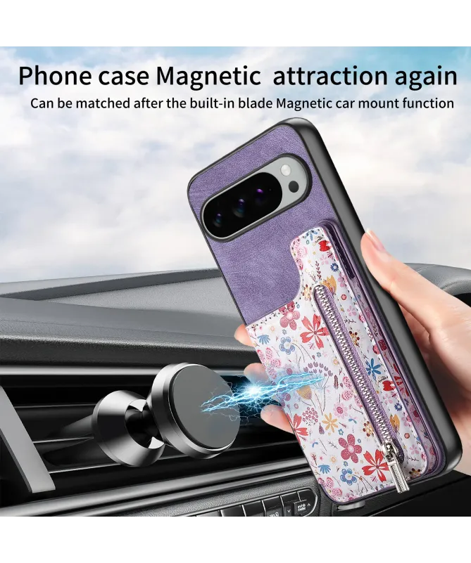 Coque Google Pixel 10 Pro XL zippée fleurs RFID et fonction support