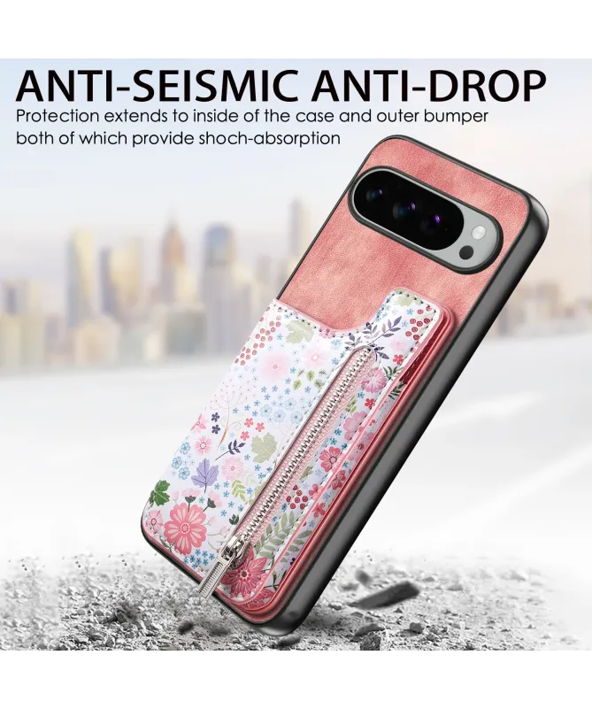 Coque Google Pixel 10 Pro XL zippée fleurs RFID et fonction support