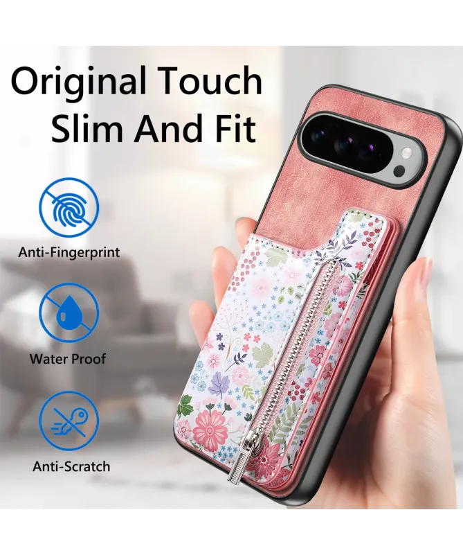 Coque Google Pixel 10 Pro XL zippée fleurs RFID et fonction support