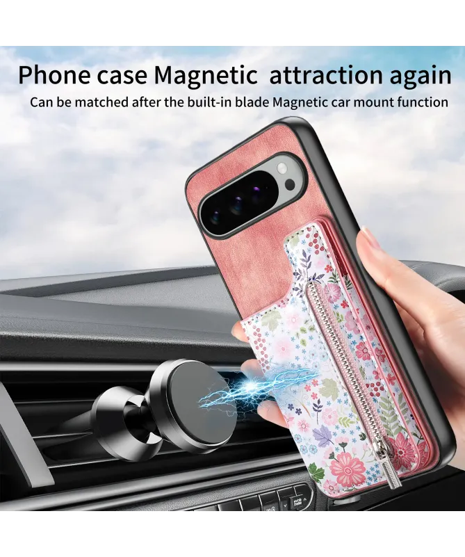 Coque Google Pixel 10 Pro XL zippée fleurs RFID et fonction support