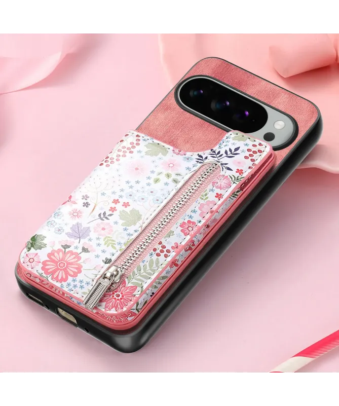 Coque Google Pixel 10 Pro XL zippée fleurs RFID et fonction support