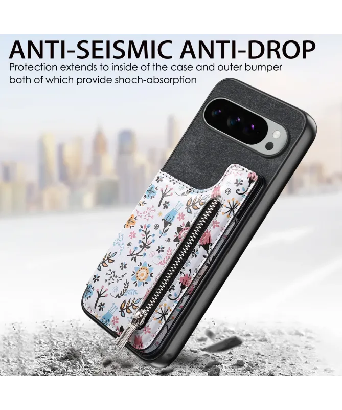Coque Google Pixel 10 Pro XL zippée fleurs RFID et fonction support