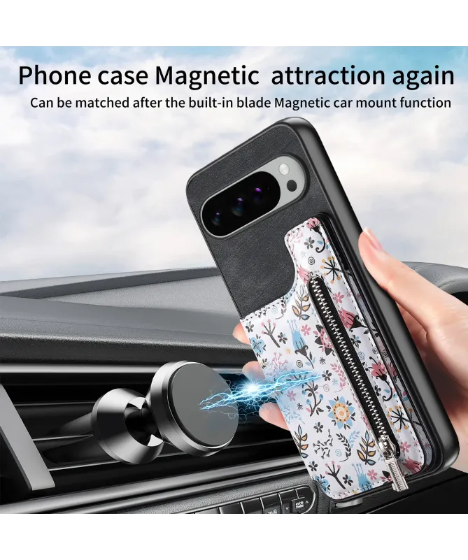 Coque Google Pixel 10 Pro XL zippée fleurs RFID et fonction support