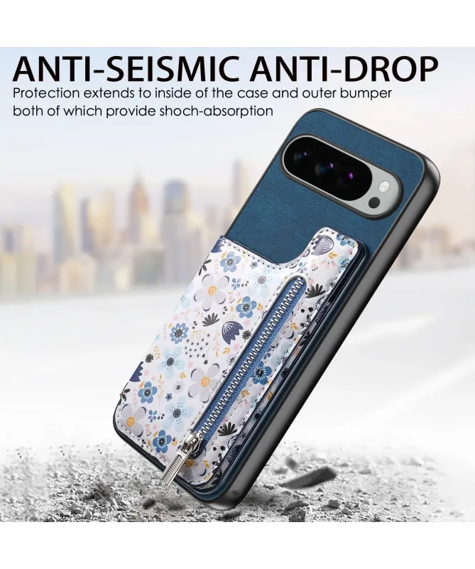 Coque Google Pixel 10 Pro XL zippée fleurs RFID et fonction support