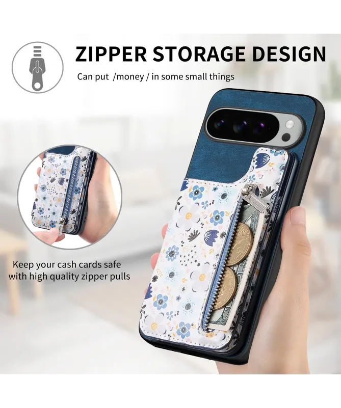 Coque Google Pixel 10 Pro XL zippée fleurs RFID et fonction support