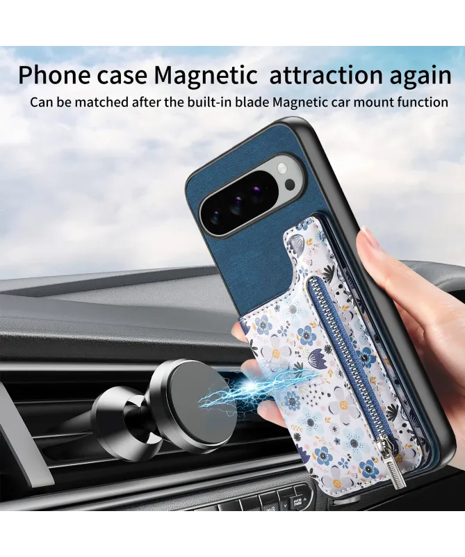 Coque Google Pixel 10 Pro XL zippée fleurs RFID et fonction support