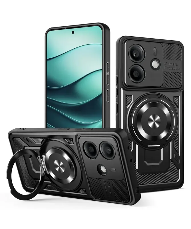 Coque Xiaomi Redmi Note 14 4G Robuste avec Anneau et Cache Objectif