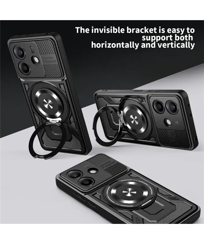 Coque Xiaomi Redmi Note 14 4G Robuste avec Anneau et Cache Objectif